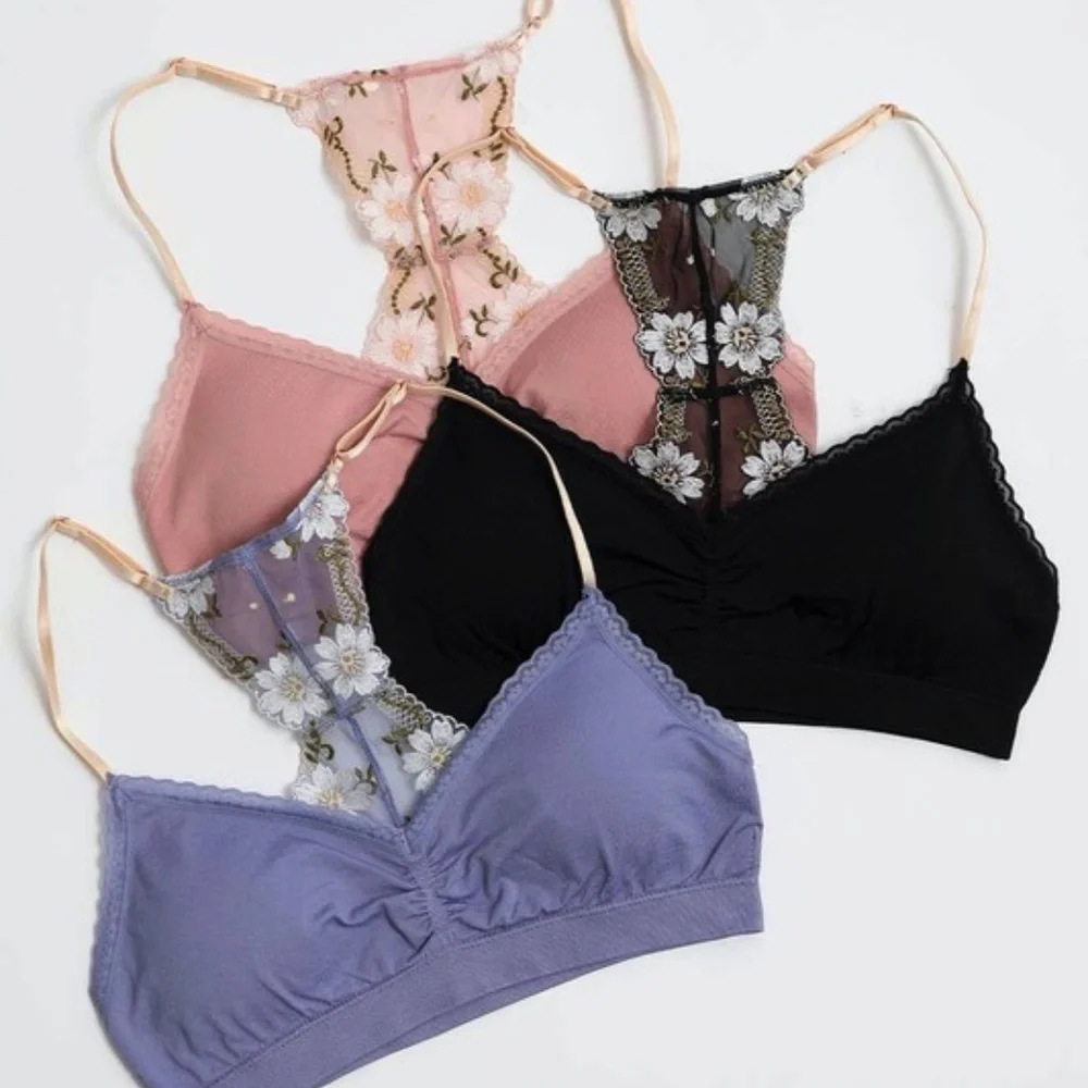 Black Floral Lace Racerback Bralette Intimates - Picture 2 of 4